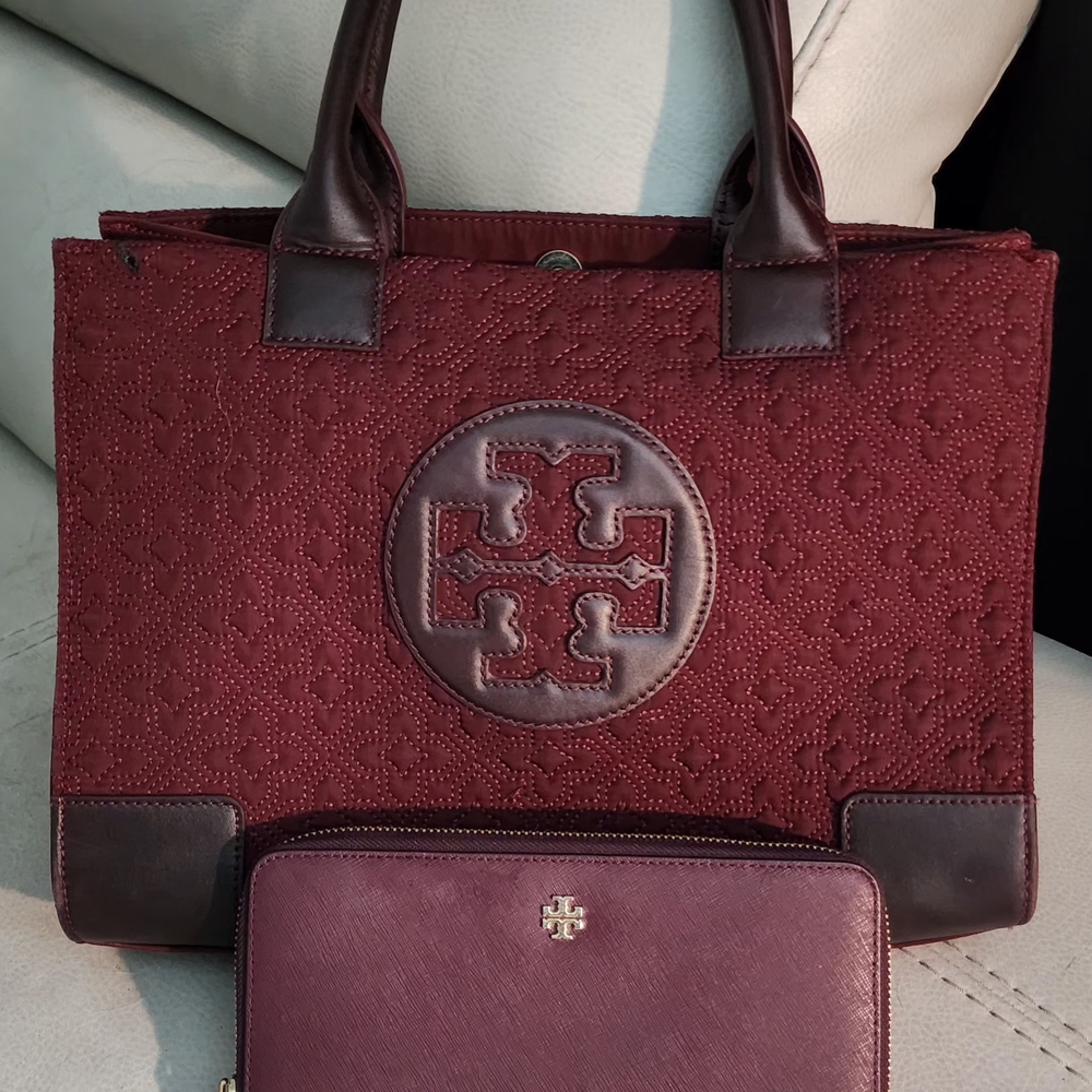 Tory Burch Brown Tote Bag with Leather Accents